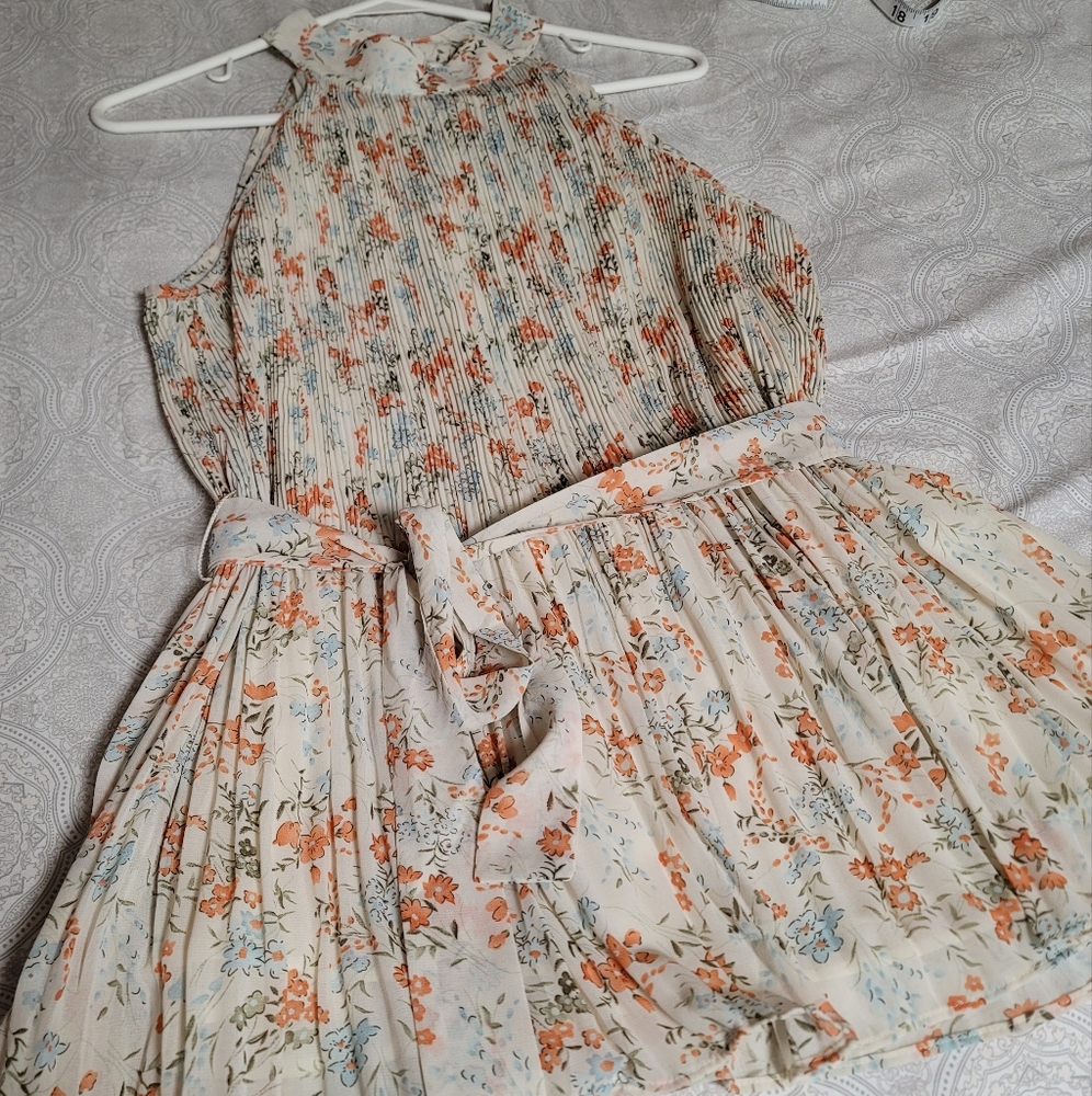 Floral Halter Tie Waist Shift Tank